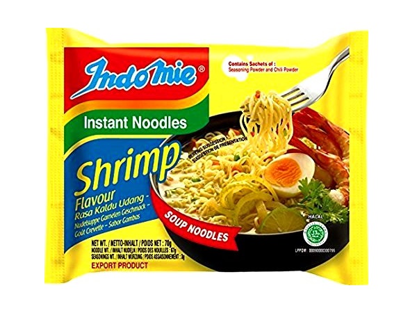 Indomie instant noodles gusto Gamberi - 3 buste da 70g.